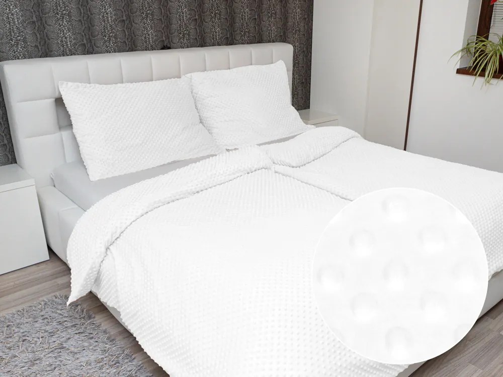 Biante Hrejivé posteľné obliečky Minky TOP 3D bodky MKP-059 Biele Predĺžené 140x220 a 70x90 cm
