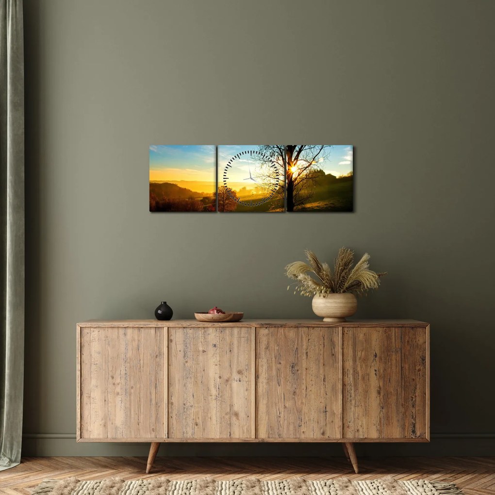 Obraz východu slnka (s hodinami) (90x30 cm)