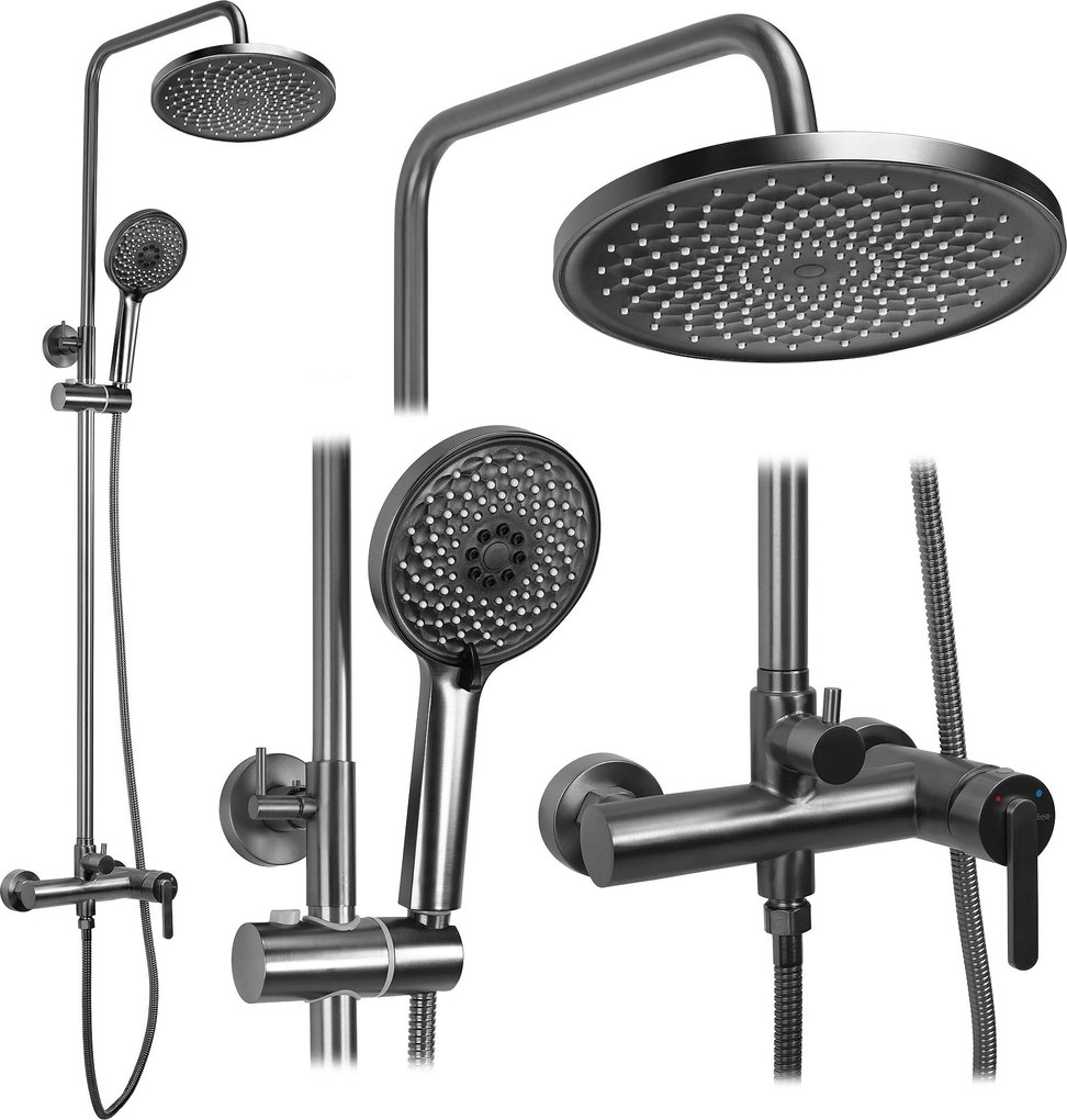 Rea Ontario, sprchový set nástenný s dažďovou sprchou, grafitová matná, REA-P9495