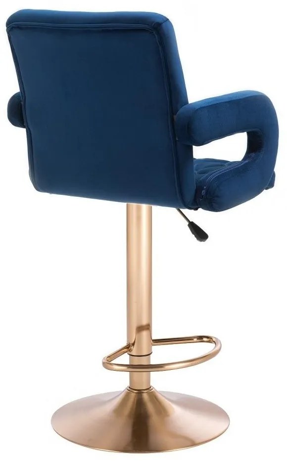 LuxuryForm Barová stolička BOSTON VELUR na zlatom tanieri - modrá