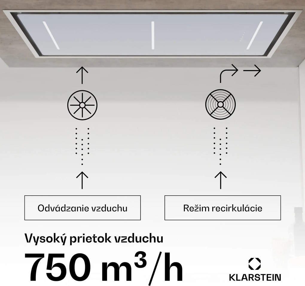 Klarstein LuxeAir digestor, 110 cm, WLAN + Bluetooth, LED, 750 m³/h, odsávanie/recirkulácia, EEC: A