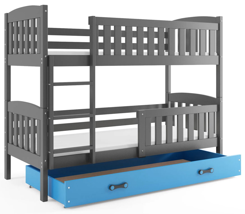 Interbeds Poschodová posteľ Kubus grafit so šuplíkom190cm x 90cm - modrá