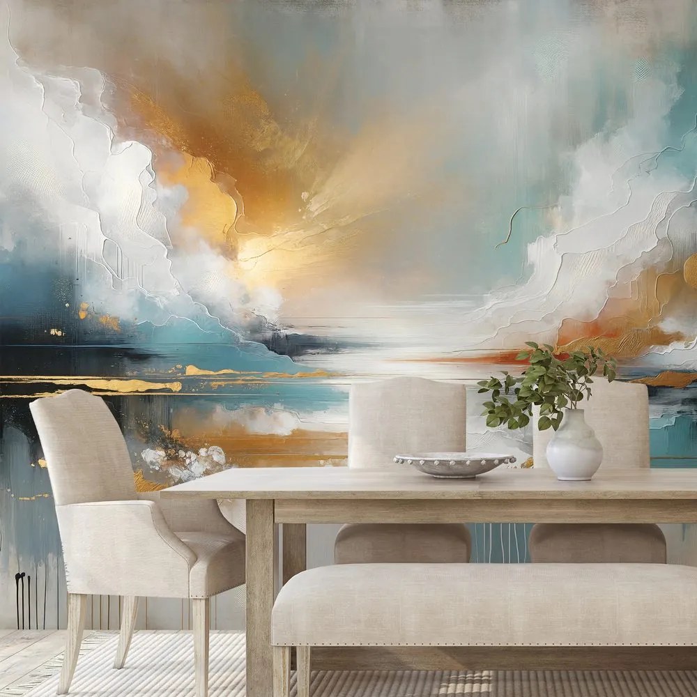 Tapeta abstraktné zlaté a modré tóny