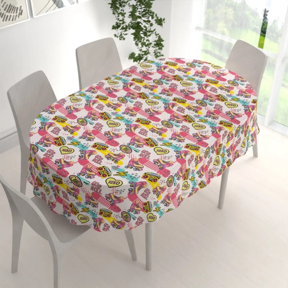 Biante Detský bavlnený oválny obrus Sandra SA-604 Ružový retro štýl 140x160 cm