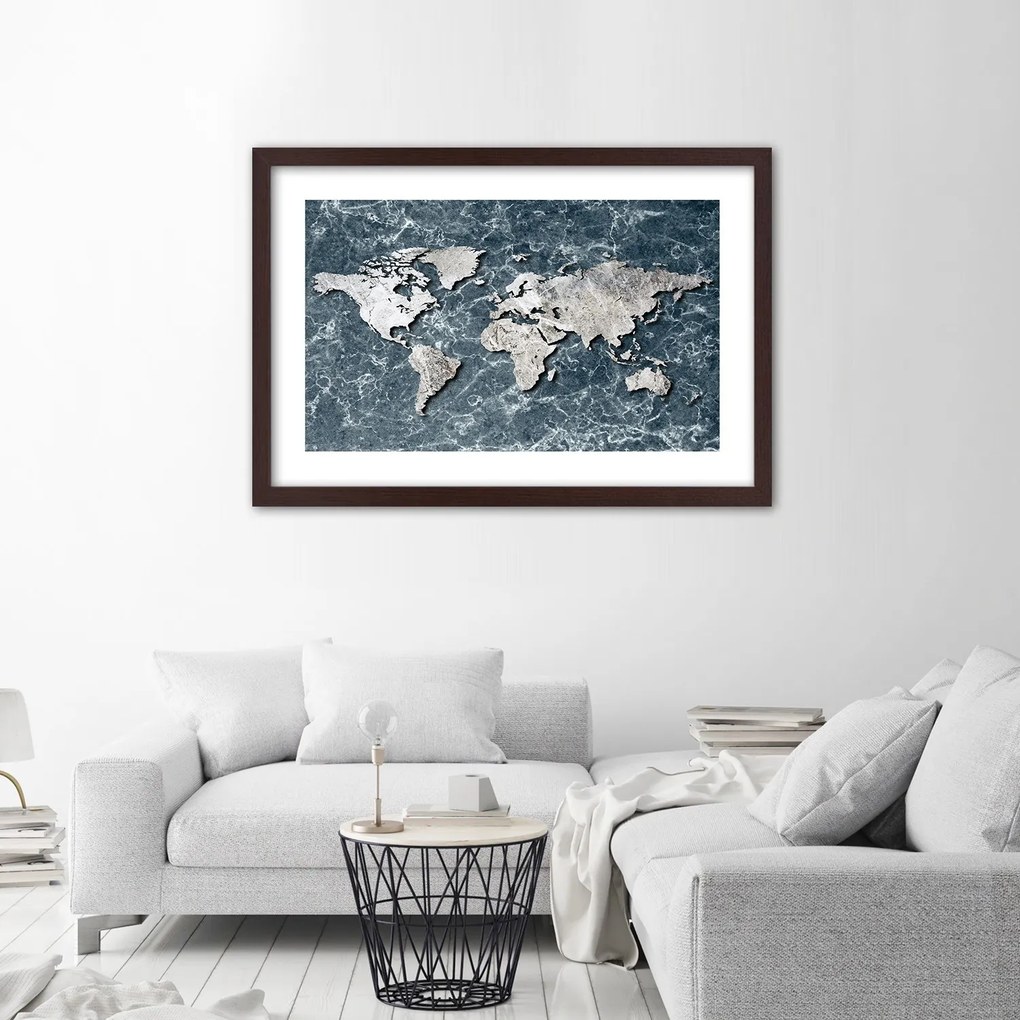 Gario Plagát Mapa sveta na mramore Farba rámu: Bez rámu, Rozmery: 30 x 20 cm
