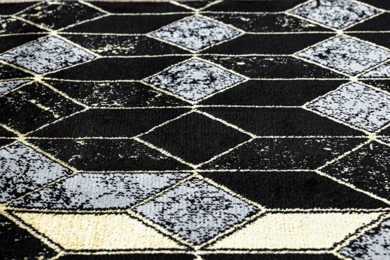 Dywany Łuszczów, Koberec behúň Gloss 400B 86 3D geometric black/gold, 70x300, čierna, obývacia izba