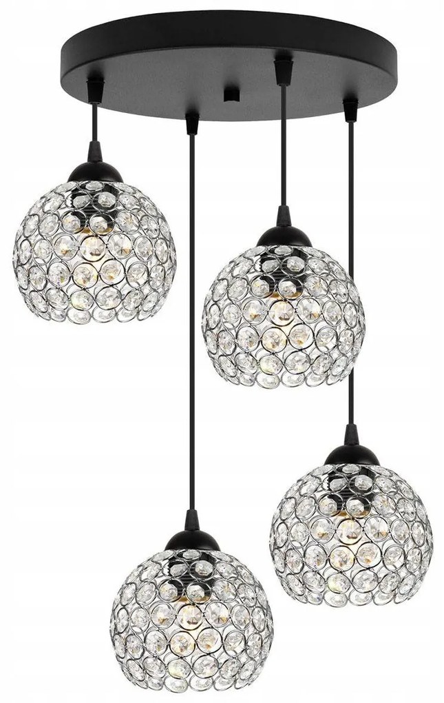 Závesné svietidlo Crystal, 4x strieborné krištáľové tienidlo, o