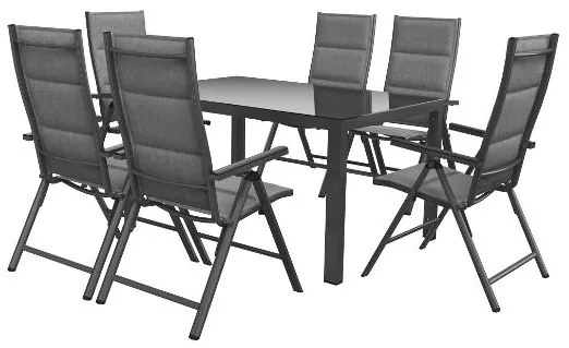 Livarno home Hliníkový záhradný stôl Houston/Toronto, sivý + Hliníkové kreslo Toronto s vysokým operadlom, antracitové, 6 kusov  (800008250)