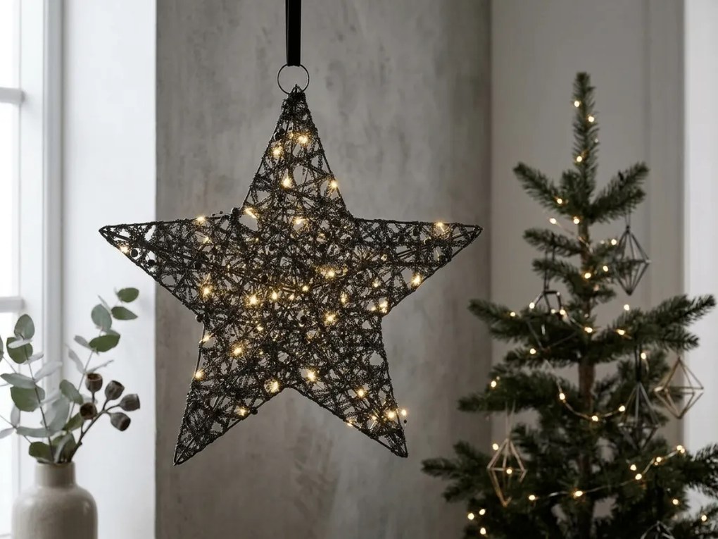 Vianočná dekorácia hviezda STARIELLE s LED osvetlením 40 cm, čierna