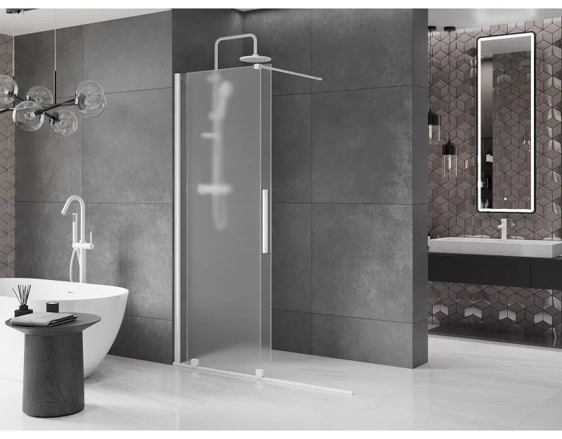 Mexen Velar, sprchová zástena s posuvnými dverami Walk-in 160 x 200 cm, 8mm sklo námraza, biela matná, 871-160-000-33-20