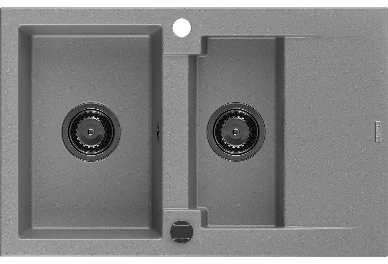 Mexen Gaspar, granitový drez 737x475x177 mm, 1,5-komorový, šedá s čiernym sifónom, 6507731505-71-B