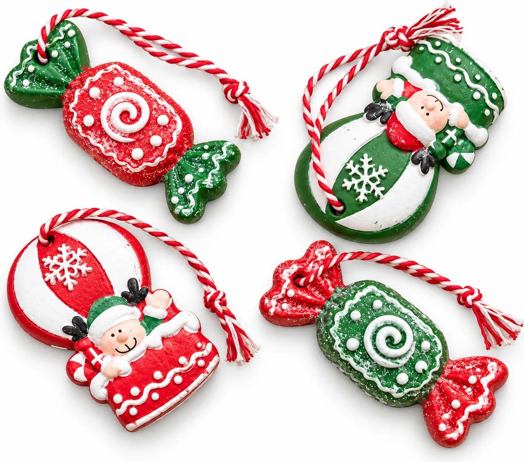 Súprava 4 ks vianočných ozdôb CANDY ELF 6 cm