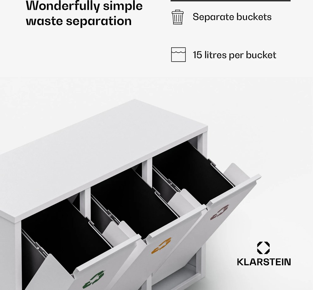 Klarstein Ordnungshüter 3, odpadkový kôš, 45 litrov, 3 recyklačné koše, nástenná inštalácia