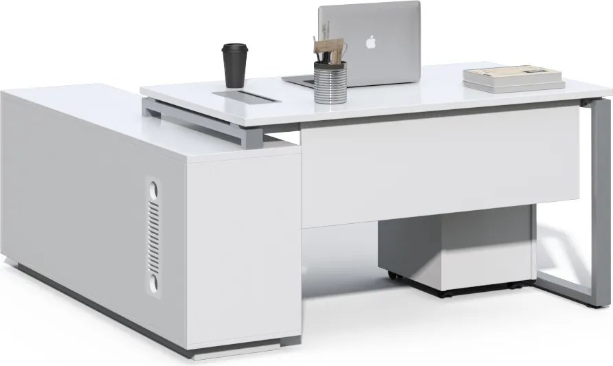 Kancelársky stôl s kontajnerom a komodou Houseland Prime Home 03 160 cm biely