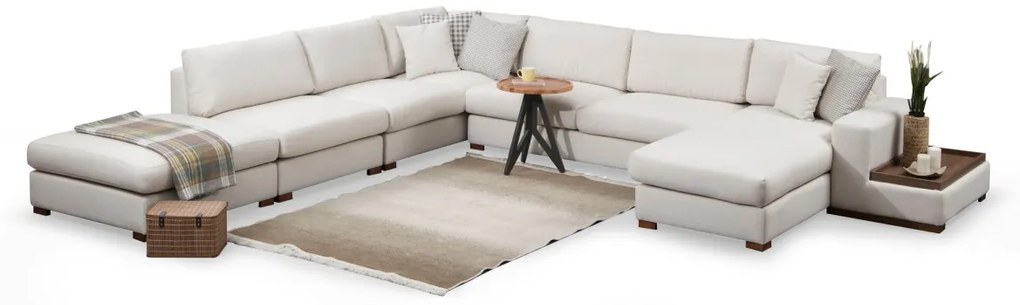 Rohová pohovka Loop II s odkladacím stolčekom béžová ľavá