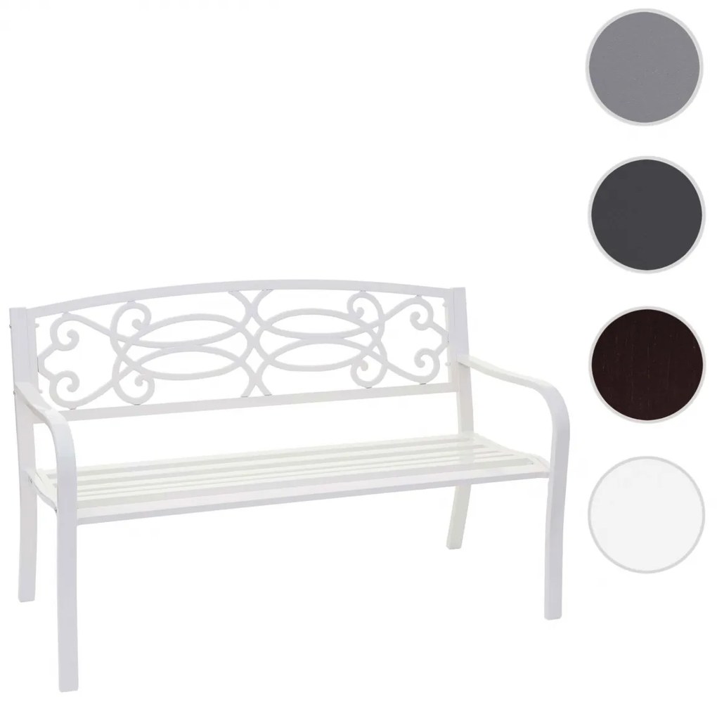 Záhradná lavička HWC-F44, 2-miestna oceľ s práškovým nástrekom - biela