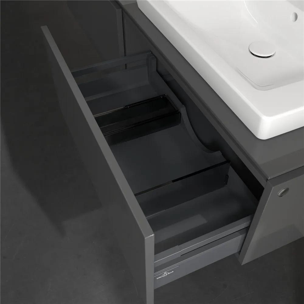 VILLEROY &amp; BOCH Legato závesná skrinka pod dve umývadlá, 2 zásuvky, 1600 x 500 x 380 mm, Glossy Grey, B69200FP