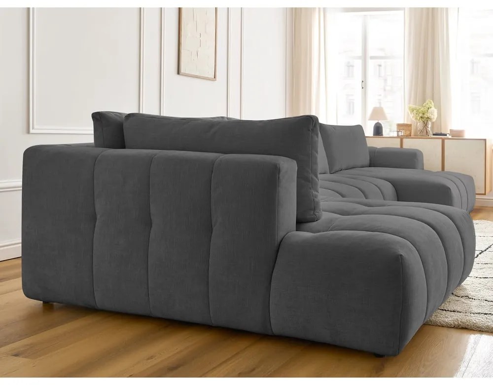 Tmavosivá rozkladacia/s úložným priestorom rohová pohovka (ľavý roh/do tvaru "U") Fuji – Bobochic Paris