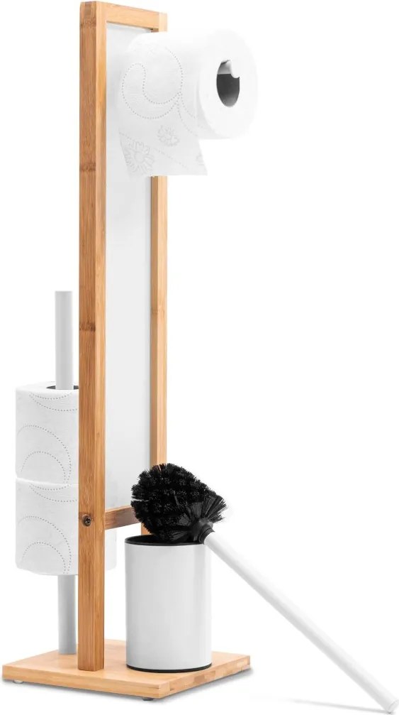 Tutumi REA - Bambusový kúpeľňový stojan na toaletný papier a kefu, White 321502, HOM-04000