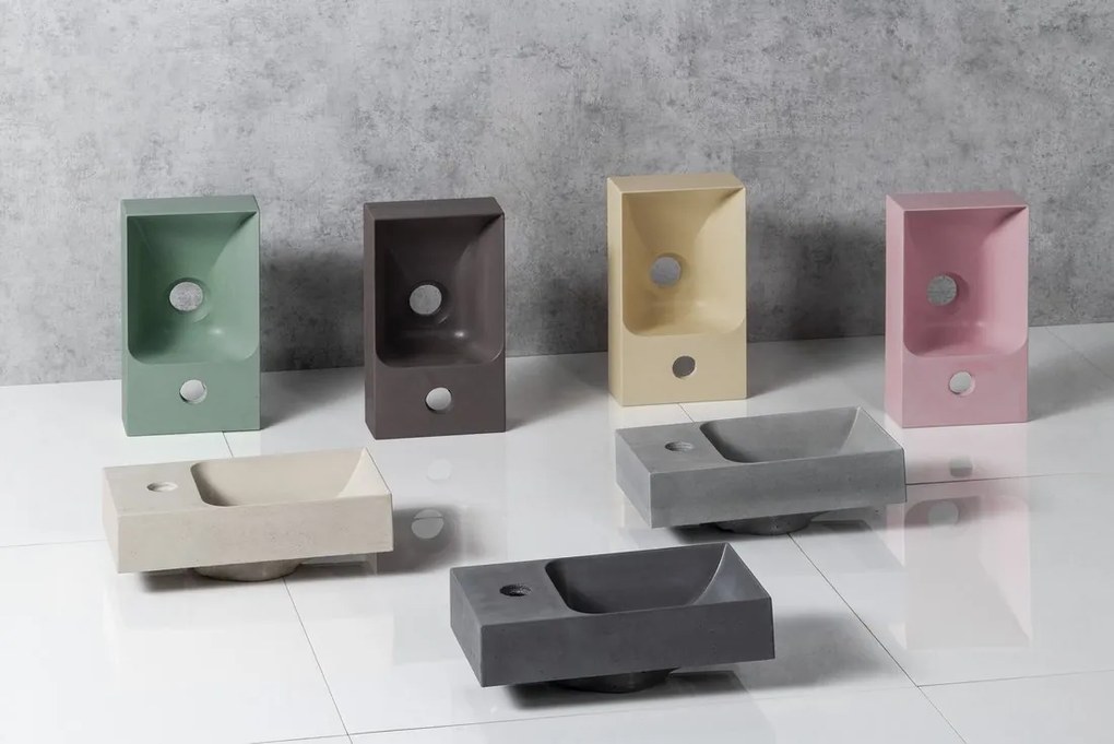 Sapho Sapho, PICCOLINO betónové umývadlo 30,8x17cm, batéria vpravo, ružová matná, PK30521