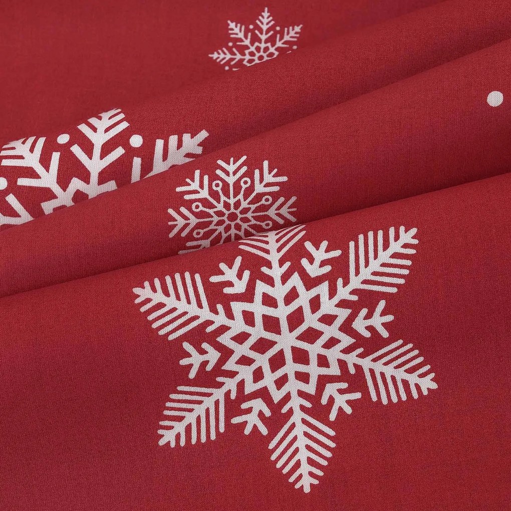Goldea vianočný bavlnený záves - snehové vločky na červenej 140x150 cm