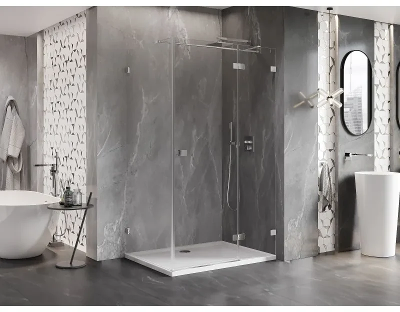 Mexen Lunar T, výklopný sprchový kút pravý 130 x 120 cm, 8mm číre sklo, chrómový profil, 834T-130-120-01-00-P