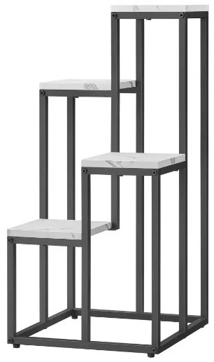 Stojan na kvety so 4 úrovňami - biely mramor / čierne nohy