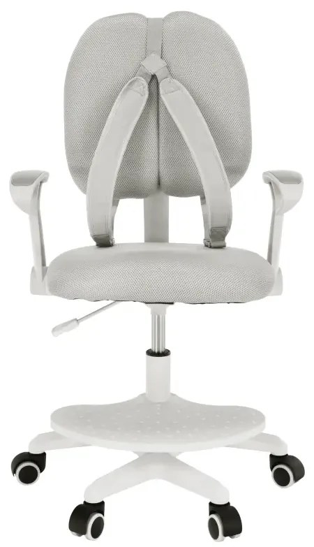 Rastúca stolička s podnožou a trakmi, sivá/biela, ANAIS