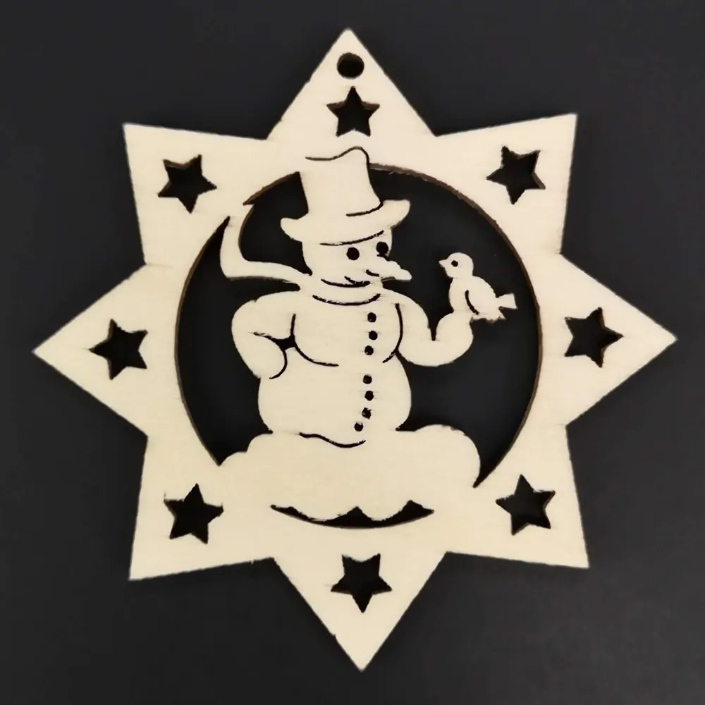 AMADEA Drevená ozdoba hviezda so snehuliakom 8 cm