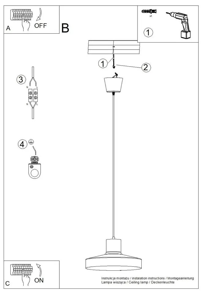 Čierne závesné svietidlo ø 35 cm Vito – Sollux