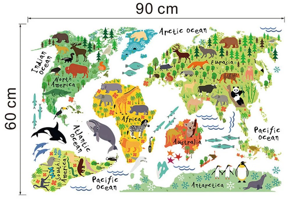 PIPPER | Samolepka na stenu "Farebná Mapa Sveta 2" 95x73 cm