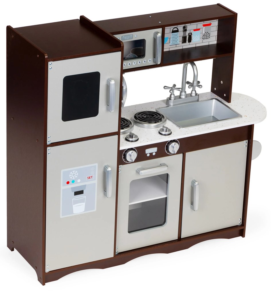 Veľká drevená kuchynka ECOTOYS s rúrou, mikrovlnkou a chladničkou