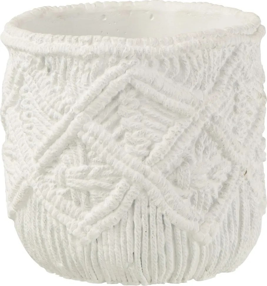 Biely cementový kvetináč s drhaným vzorom - Ø16*14 cm
