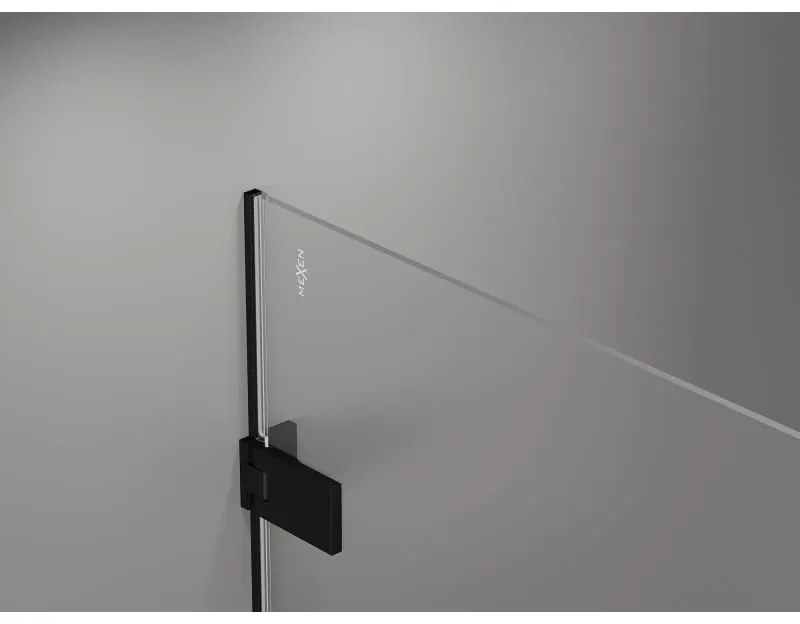 Mexen Lunar-F L, skladací sprchový kút ľavý 100 x 100 cm, 8mm číre sklo, čierny profil, 836L-100-100-70-00-L