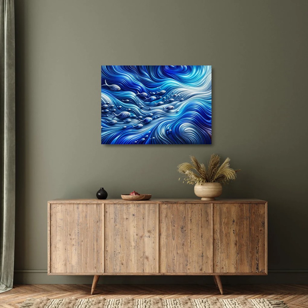 Sklenený obraz – Ryby vo vlnách (70x50 cm)