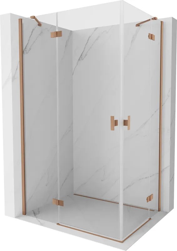 Mexen Mist-H Duo, 2-krídlový výklopný sprchový kút 85 x 80 cm, číre sklo, medený matný profil, 8A5-085L-080P-65-00