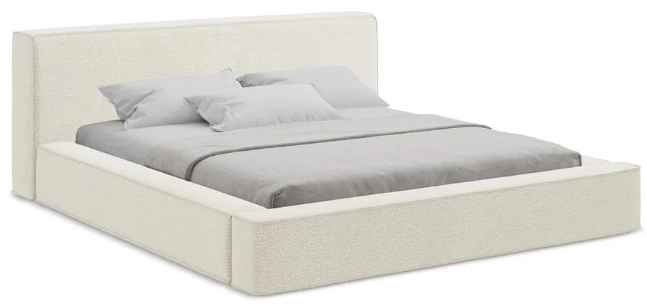 Krémová čalúnená dvojlôžková posteľ s úložným priestorom s roštom 140x200 cm Noho – Makamii
