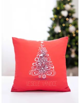 Tiptrade Vianočná obliečka na vankúšik 40 × 40 cm – Vianočný Stromček Červený