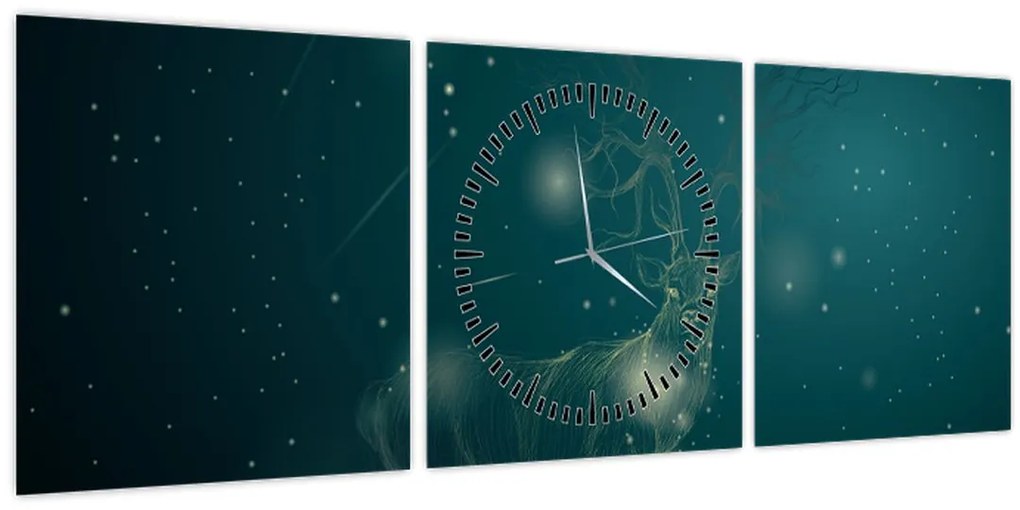Obraz - Magický jeleň v noci (s hodinami) (90x30 cm)