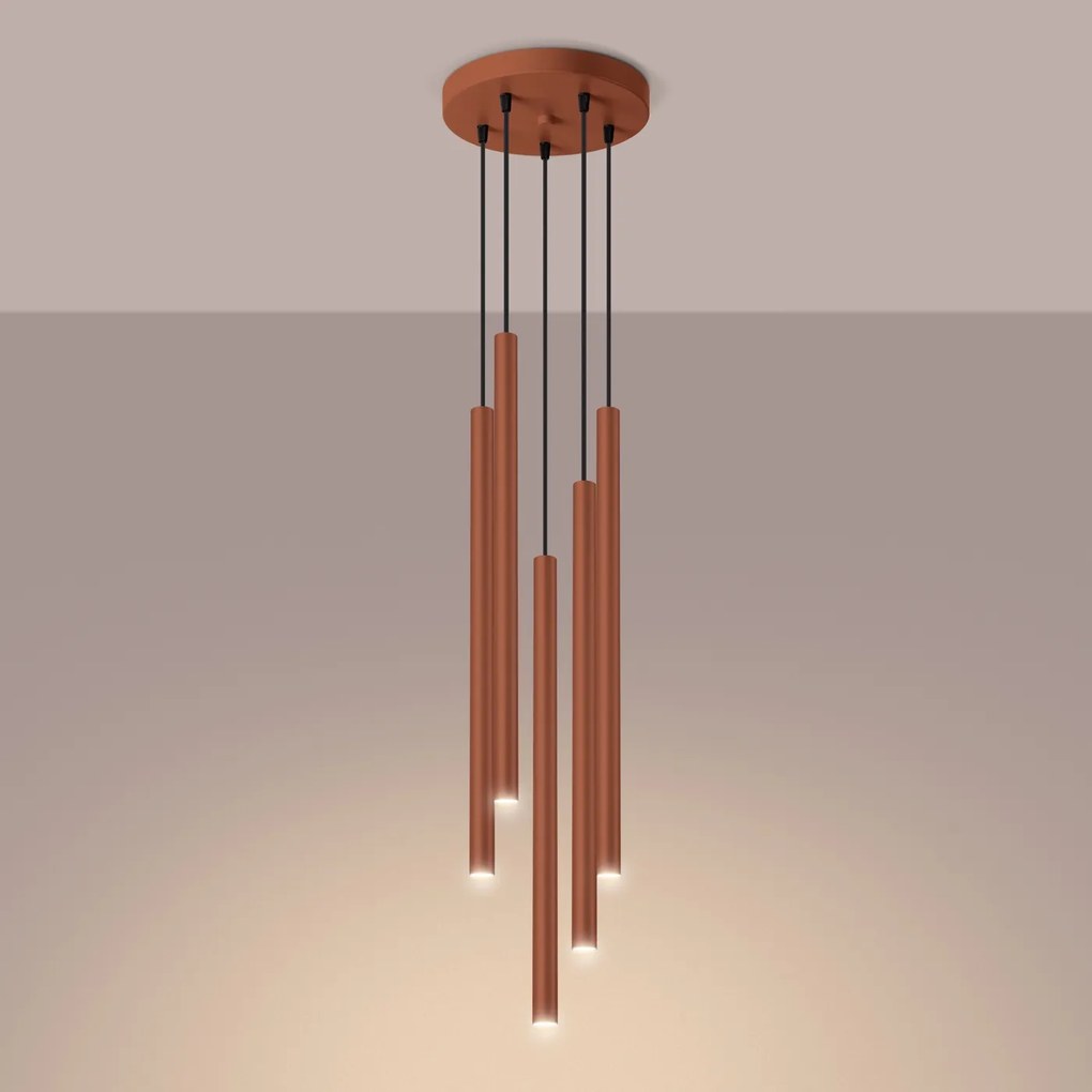 Závesné svietidlo Pastelo, 5x oranžové kovové tienidlo, o