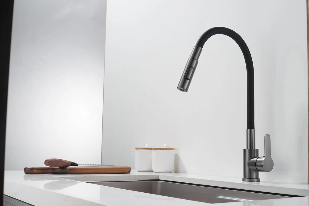 Gamma Flex 4000, stojanková drezová batéria s flexibilným ramenom, 2-funkčný výtok, čierna-grafitová, GMA-BFX-4000GM