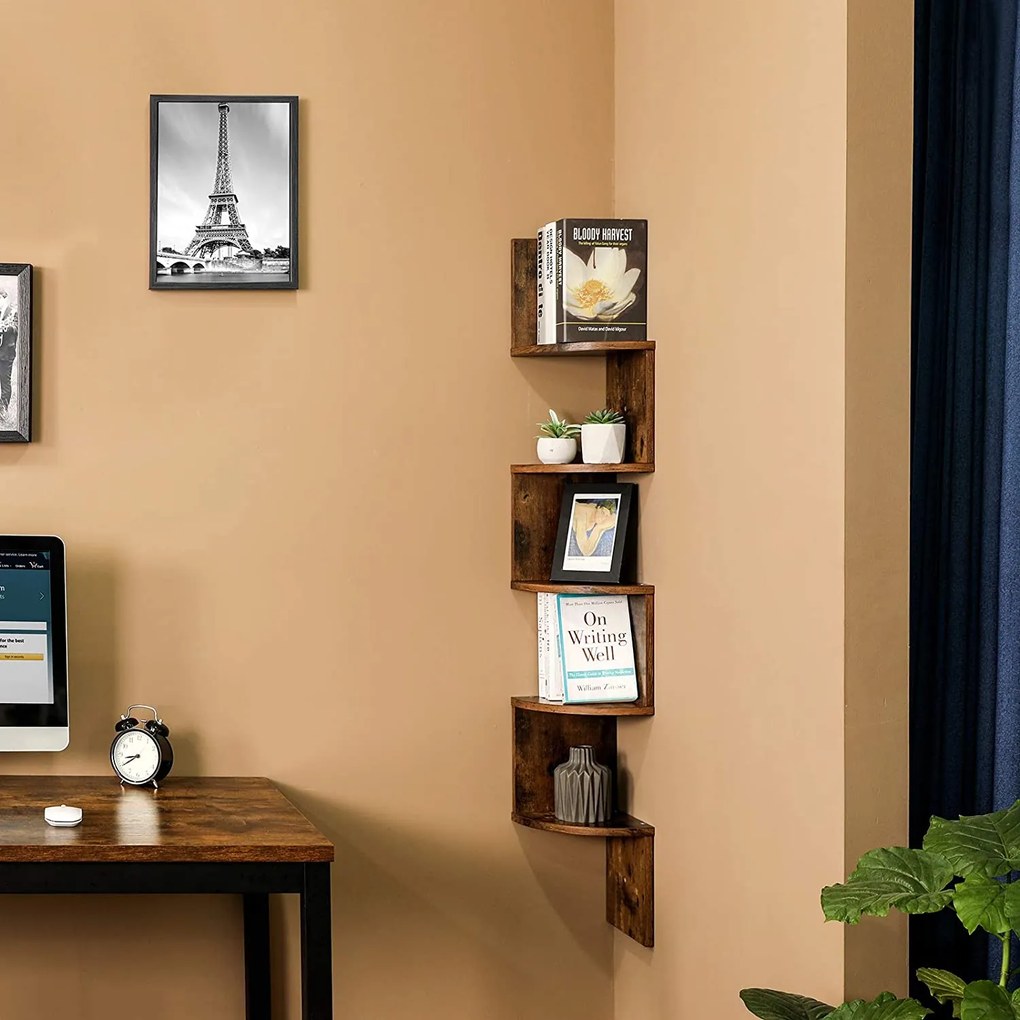 Rohová knižnica Houseland Cora hnedá/čierna