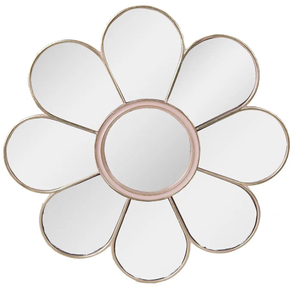 Ružovo-zlaté nástenné zrkadlo v tvare kvety Flower Pink - Ø 29*2 cm