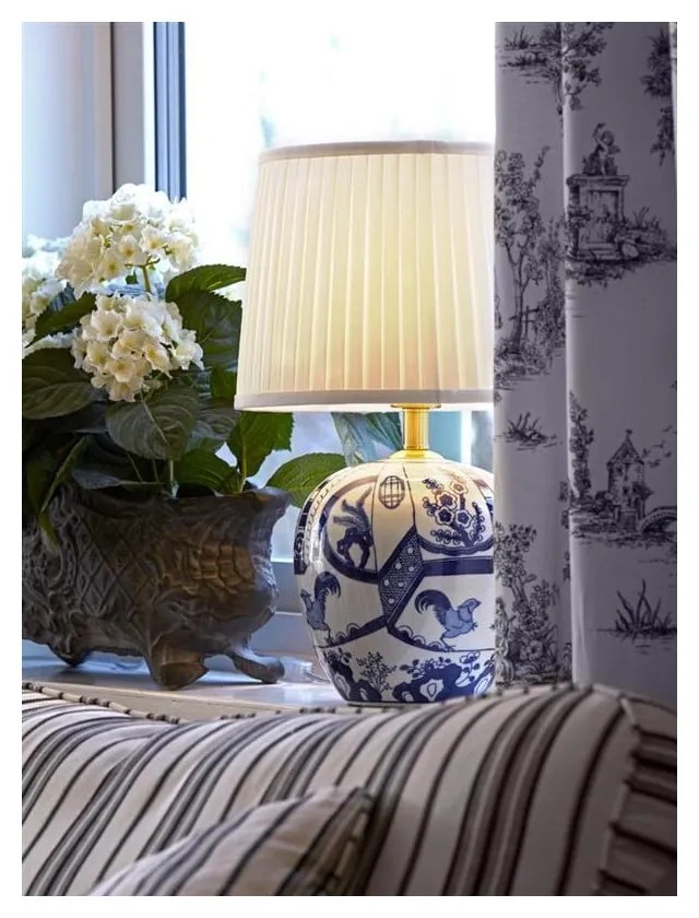 Modro-biela stolová lampa Markslöjd Goteborg, výška 33 cm