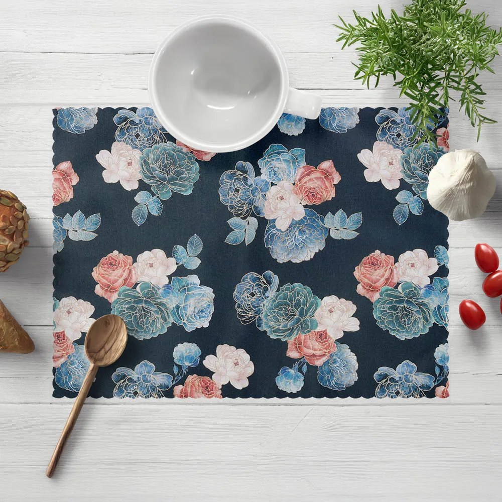 Biante Teflónové prestieranie na stôl TF-060 Modré a červené ruže na tmavo modrom 30x40 cm