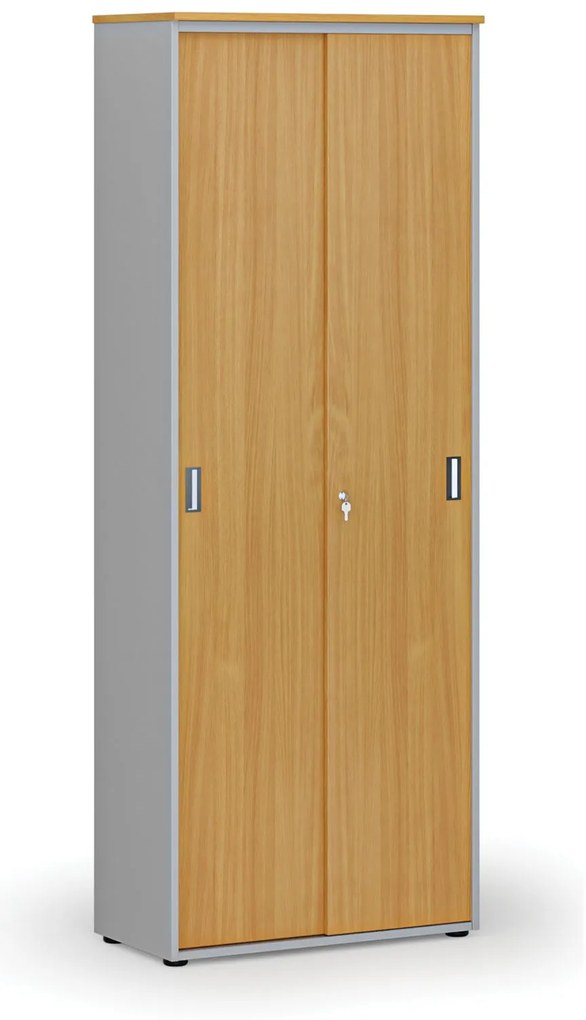 Kancelárska skriňa so zasúvacími dverami PRIMO GRAY, 800 x 420 x 2128 mm, sivá/buk