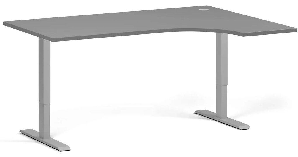 Rohový výškovo nastaviteľný stôl, 160x120 cm, 1 motor, L/P, sivá podnož, grafit