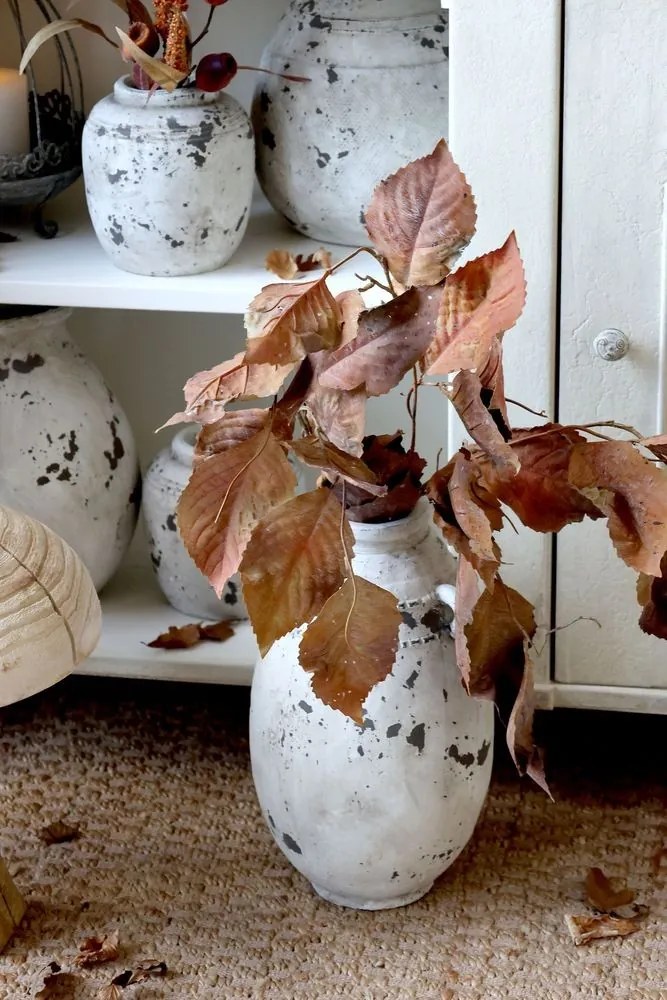 Bielo-šedá antik terakotová váza s uškami Frejus - Ø 21*36 cm