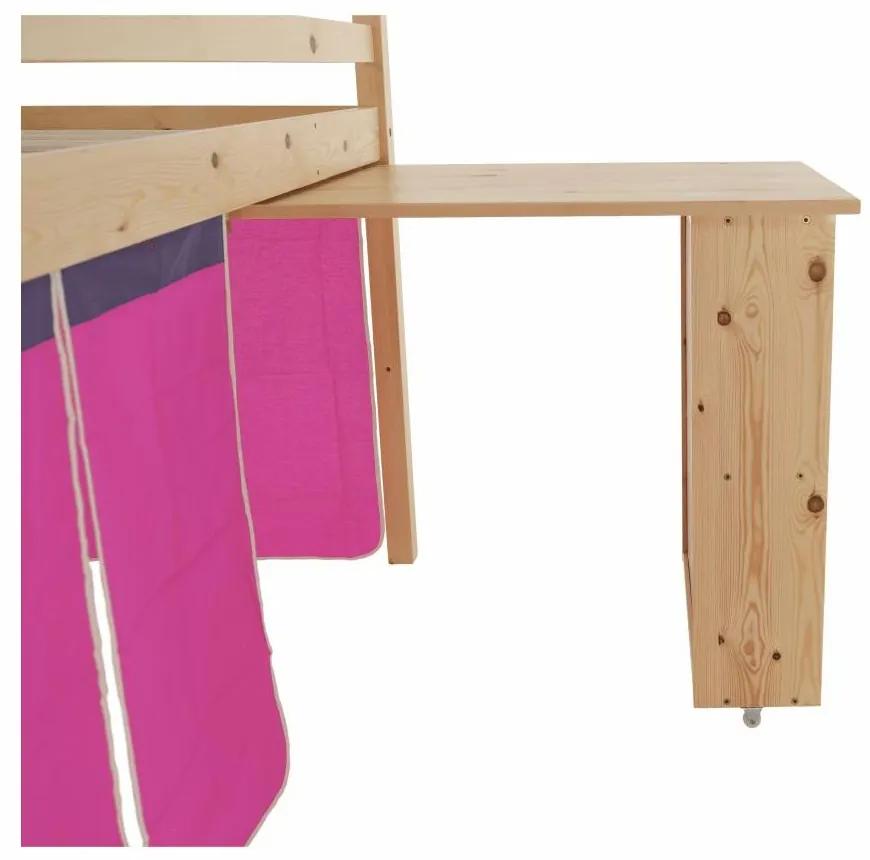 Tempo Kondela Posteľ s PC stolom, borovicové drevo/ružová, 90x200, ALZENA