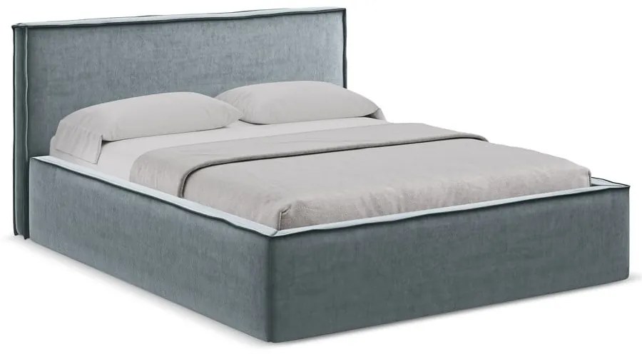 Svetlomodrá čalúnená dvojlôžková posteľ s úložným priestorom s roštom 180x200 cm Anani – Makamii